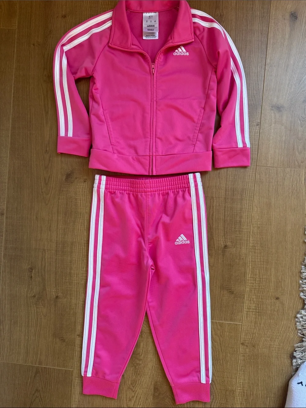 adidas Hot Pink Girls' Track Jacket & Pants Set with White Stripes